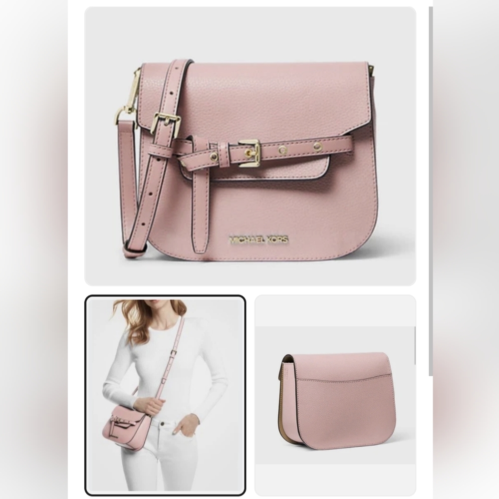 Michael Kors Emilia Small Saddle Xbody Leather Bag-Powder Blush NWT